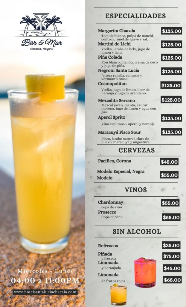 MENU DE BAR EN CHACALA NAYARIT 